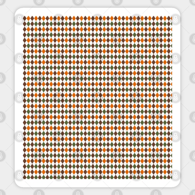 Brown, Orange, Pine Green and White Argyle Pattern Diamond Checks Sticker by squeakyricardo